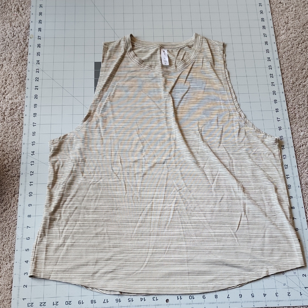 Athleta Green And Beige Striped Muscle Tee